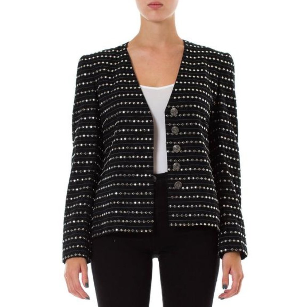 GALANOS Black Silver Metal Studded Vintage Evening Wear 1980s Jacket  - Sz M/L